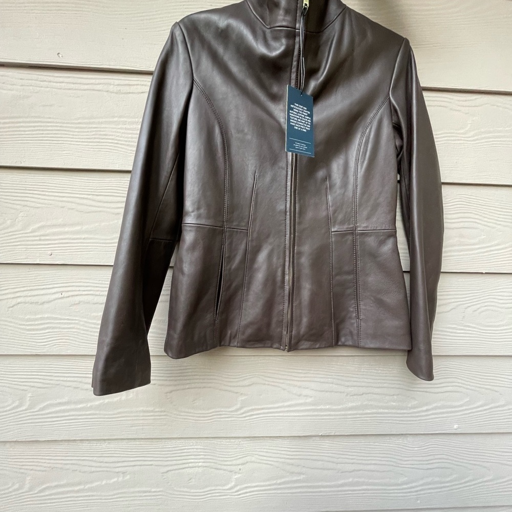 NWT Cole Haan Stone Lambskin Leather Wing Collar Jacket XS/TP - Picture 7 of 10